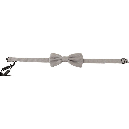 Dolce & Gabbana | Silver Gray 100% Silk Adjustable Neck Papillon Bow Tie | McRichard Designer Brands