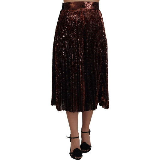 Dolce & Gabbana | Bronze Sequined High Waist A-line Maxi Skirt  | McRichard Designer Brands