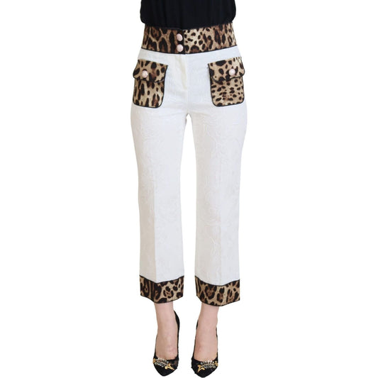 Dolce & Gabbana | White Leopard Print High Waist Pants  | McRichard Designer Brands