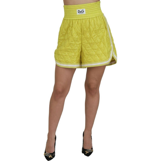 Dolce & Gabbana | Yellow Nylon Quilted High Waist Bermuda Shorts  | McRichard Designer Brands