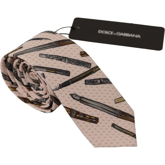 Dolce & Gabbana | Pink Pen Dots Print 100% Silk Adjustable Neck Accessory Tie  | McRichard Designer Brands