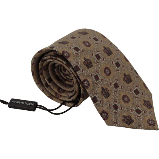 Dolce & Gabbana | Beige Fantasy Print Silk Adjustable Necktie Accessory Tie  | McRichard Designer Brands