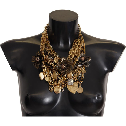 Dolce & Gabbana | Gold Brass Sicily Charm Heart Statement Necklace WOMAN NECKLACE | McRichard Designer Brands