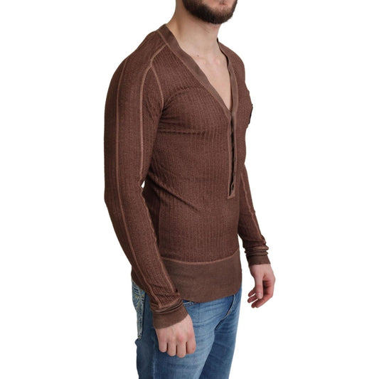 Dolce & Gabbana | Brown Logo Button Cardigan V-neck Sweater | 349.00 - McRichard Designer Brands