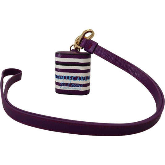 Dolce & Gabbana | Purple Leather Strap Gold Metal Logo Airpods Case | McRichard Designer Brands