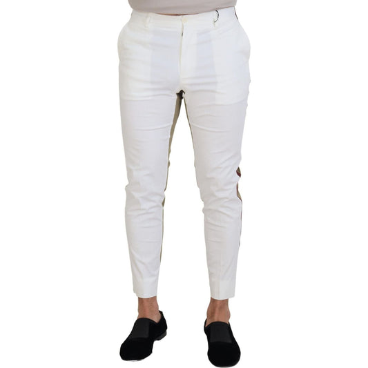 Dolce & Gabbana | White Brown Slim Fit Chino Pants  | McRichard Designer Brands
