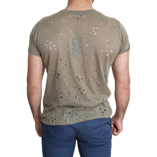 Guess | Brown Cotton Stretch Logo Print Men Casual Perforated T-shirt  | McRichard Designer Brands