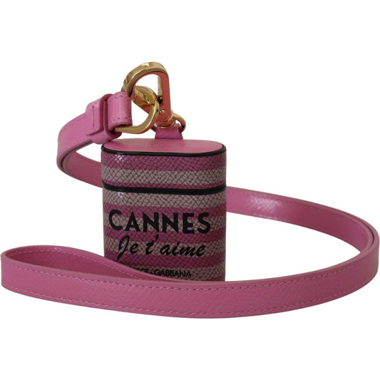 Dolce & Gabbana | Pink Black Leather Strap Gold Metal Logo Airpods Case | McRichard Designer Brands