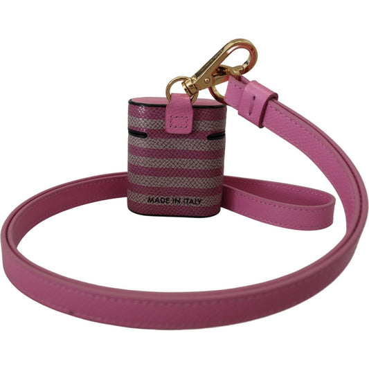 Dolce & Gabbana | Pink Black Leather Strap Gold Metal Logo Airpods Case | McRichard Designer Brands