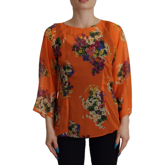 Dolce & Gabbana | Orange Floral Print Long Sleeve Blouse  | McRichard Designer Brands