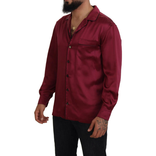 Dolce & Gabbana | Bordeaux Silk Long Sleeve Men Pajama Top | McRichard Designer Brands