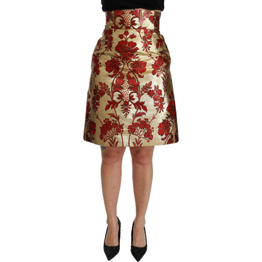 Dolce & Gabbana | Gold Floral Jacquard High Waist Mini Skirt | McRichard Designer Brands