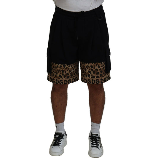 Dolce & Gabbana | Black Brown Leopard DGPrint Men Casual Shorts | McRichard Designer Brands