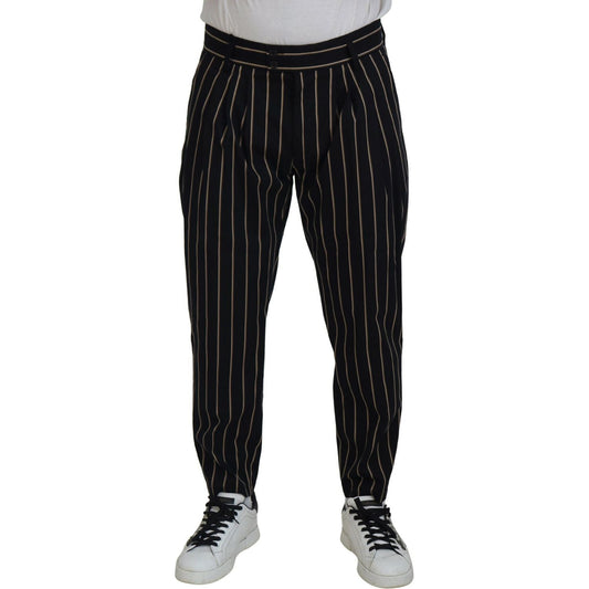 Dolce & Gabbana | Black Beige Striped Cotton Stretch Pants | McRichard Designer Brands