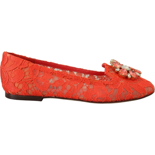 Dolce & Gabbana | Red Taormina Lace Crystals Ballet Flats Shoes - McRichard Designer Brands