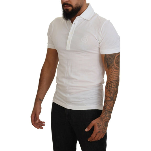 Dolce & Gabbana | White Cotton Logo Short Sleeve Polo T-shirt | McRichard Designer Brands