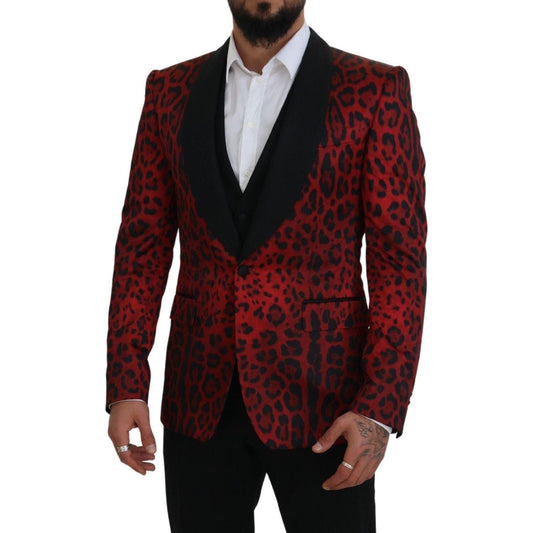 Dolce & Gabbana | Red SICILIA Leopard Formal 3 Piece Set Suit - McRichard Designer Brands