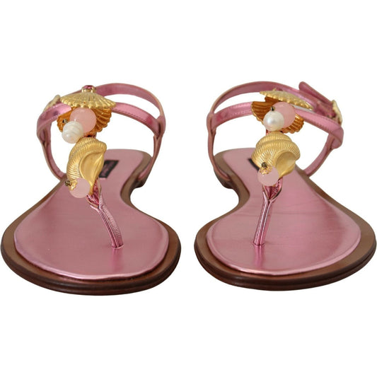Dolce & Gabbana | Pink Embellished Slides Flats Sandals Shoes - McRichard Designer Brands