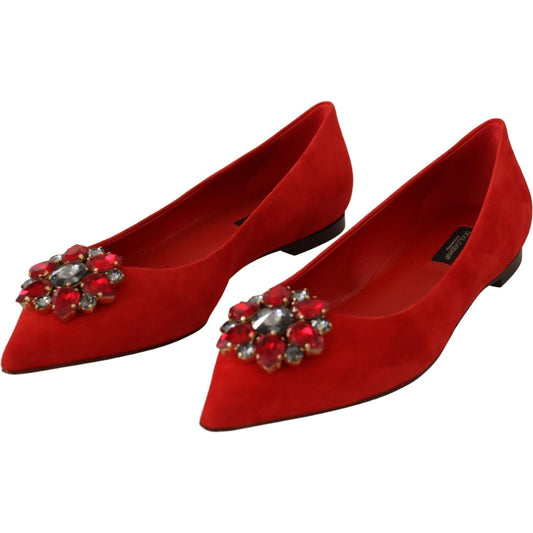 Dolce & Gabbana | Red Suede Crystals Loafers Flats Shoes | 399.00 - McRichard Designer Brands