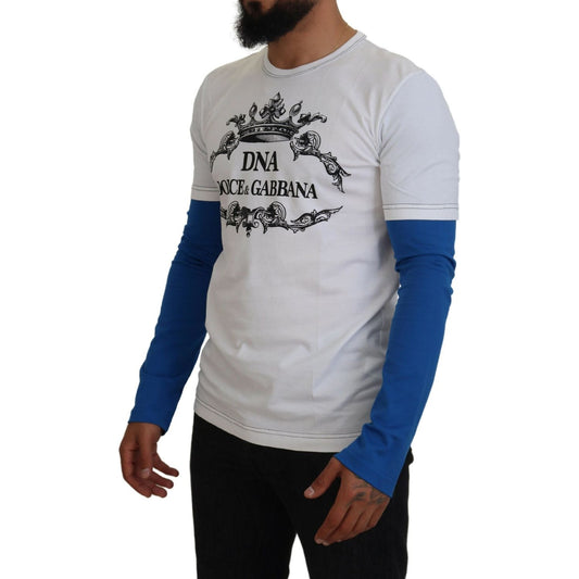 Dolce & Gabbana | Blue White DNA Crewneck Pullover Sweater | McRichard Designer Brands