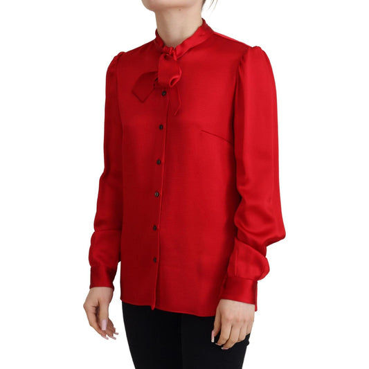 Dolce & Gabbana | Red Ascot Collar Long Sleeves Blouse Top  | McRichard Designer Brands