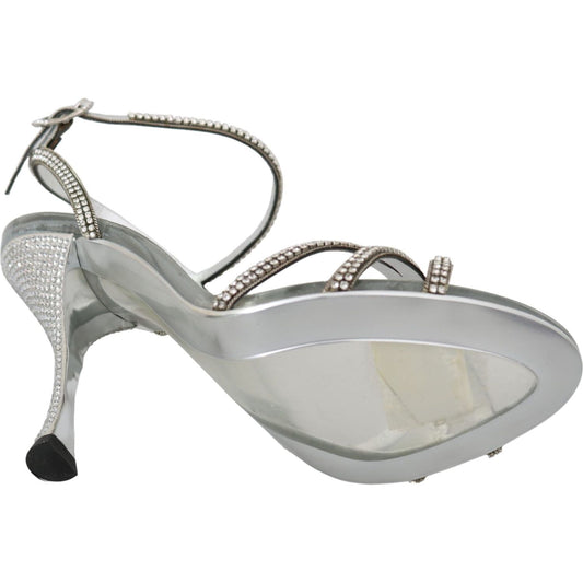 Dolce & Gabbana | Silver Crystal Ankle Strap Sandals Shoes  | McRichard Designer Brands