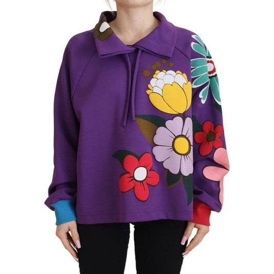 Dolce & Gabbana | Purple Floral Print Pullover  Cotton Sweater  | McRichard Designer Brands