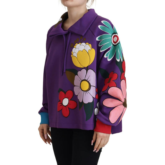Dolce & Gabbana | Purple Floral Print Pullover  Cotton Sweater  | McRichard Designer Brands
