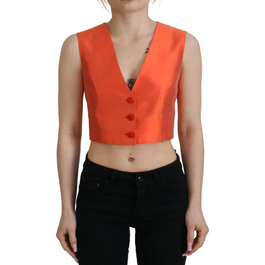 Dolce & Gabbana | Orange Sleeveless Waistcoat Cropped Vest Top  | McRichard Designer Brands