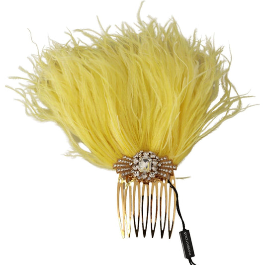 Dolce & Gabbana | Gold Brass Clear Crystal Feather Comb Hair Grip Stick | McRichard Designer Brands