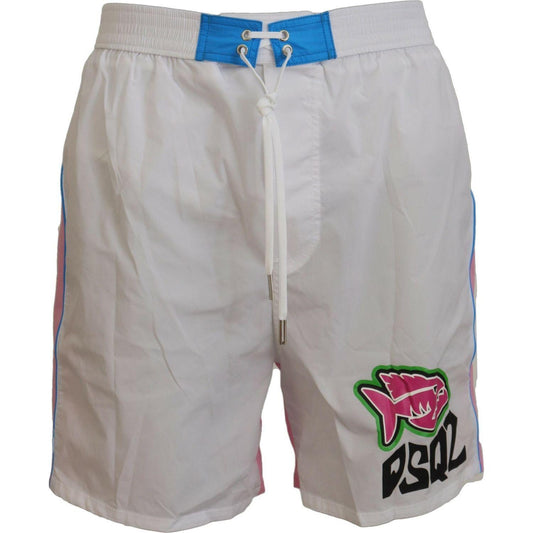Dsquared² | White Pink Logo Print Men Beachwear Shorts Swimwear - McRichard Designer Brands