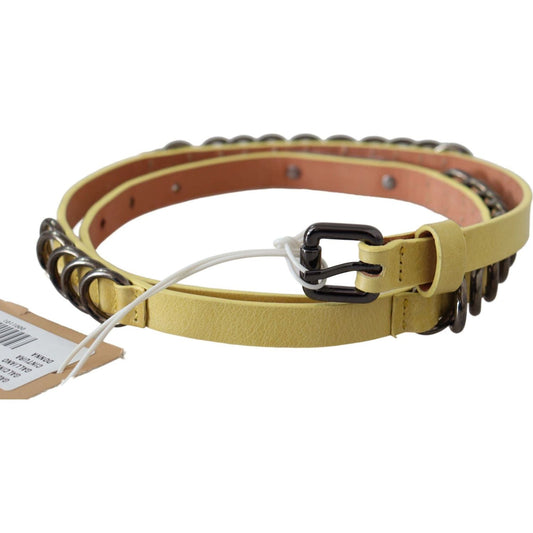 John Galliano | Yellow Leather Luxury Slim Buckle Fancy Belt - McRichard Designer Brands