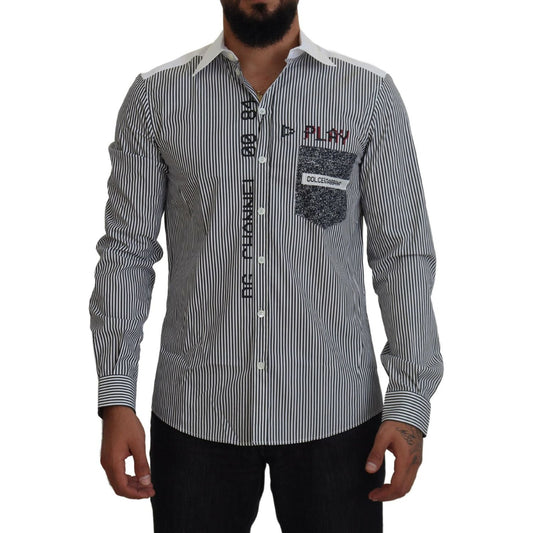 Dolce & Gabbana | Gray White Striped Slim Fit Shirt | McRichard Designer Brands