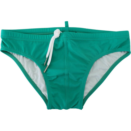 Dsquared² | Green White Logo Print Men Swim Brief Swimwear - McRichard Designer Brands