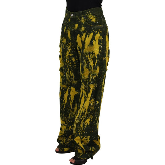 Dolce & Gabbana | Yellow Tie Dye High Waist Pants Cotton Jeans  | McRichard Designer Brands