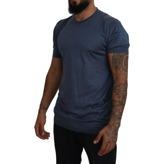Dolce & Gabbana | Blue Silk Men Short Sleeve Tops T-shirt | McRichard Designer Brands