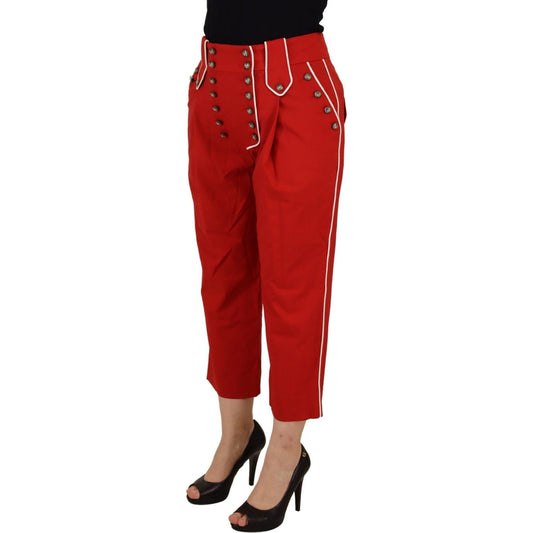 Dolce & Gabbana | Red Button Embellished High Waist Pants  | McRichard Designer Brands