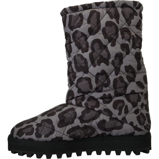 Dolce & Gabbana | Gray Leopard Boots Padded Mid Calf Shoes | McRichard Designer Brands