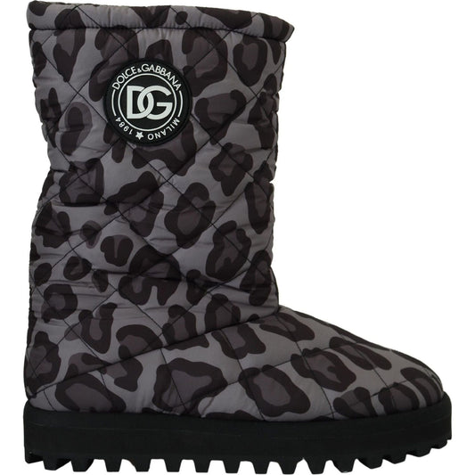 Dolce & Gabbana | Gray Leopard Boots Padded Mid Calf Shoes | McRichard Designer Brands