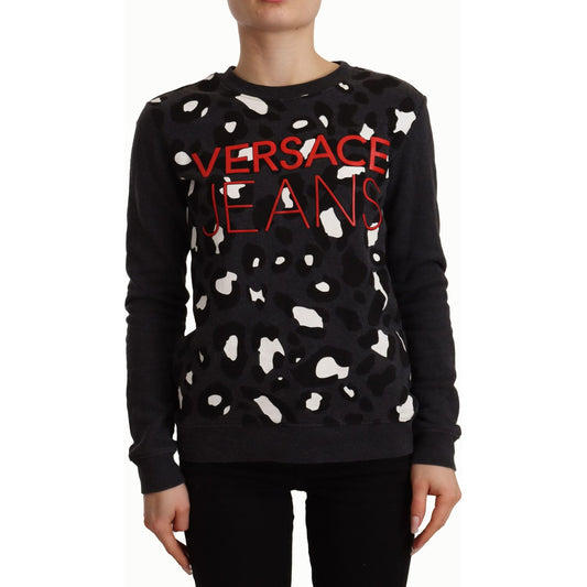 Versace Jeans | Black Cotton Leopard Long Sleeves Pullover Sweater | McRichard Designer Brands