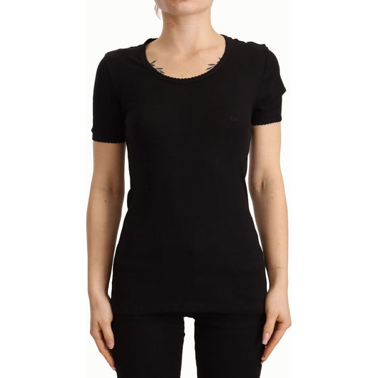 Dolce & Gabbana | Black Cotton Round Neck Short Sleeves T-shirt Top | McRichard Designer Brands