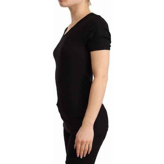 Dolce & Gabbana | Black Cotton Round Neck Short Sleeves T-shirt Top | McRichard Designer Brands
