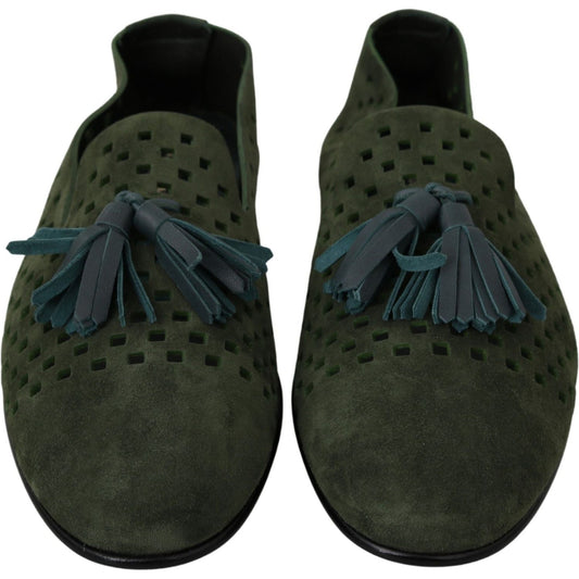 Dolce & Gabbana | Green Suede Breathable Slippers Loafers Shoes  | McRichard Designer Brands