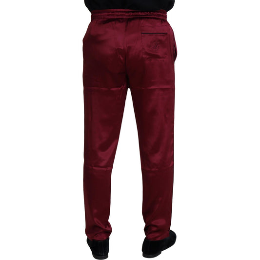 Dolce & Gabbana | Bordeaux Silk DG Sleep Lounge Pants Jeans & Pants | McRichard Designer Brands
