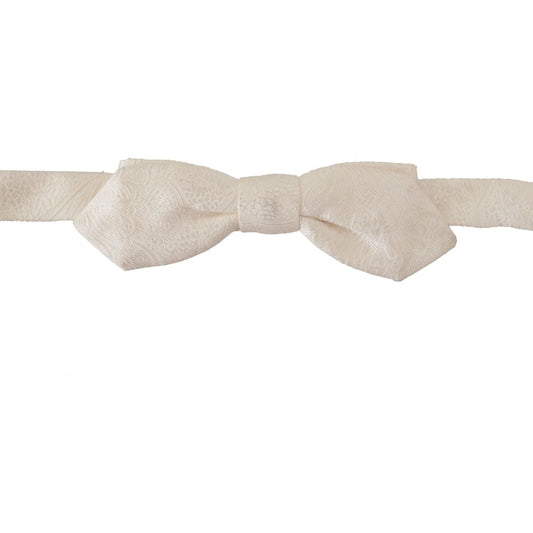 Dolce & Gabbana | White 100% Silk Slim Adjustable Neck Papillon Tie  | McRichard Designer Brands
