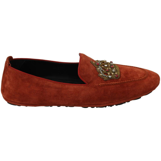 Dolce & Gabbana | Orange Leather Moccasins Crystal Crown Slippers Shoes  | McRichard Designer Brands
