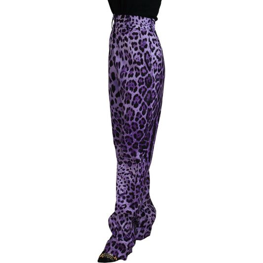 Dolce & Gabbana | Purple Leopard Print High Waist Pants - McRichard Designer Brands