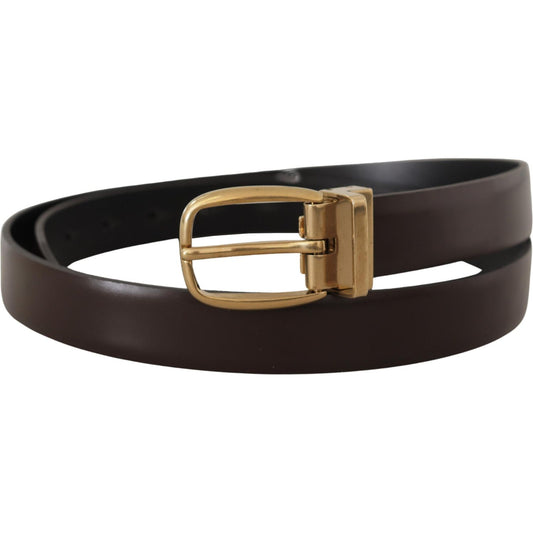 Dolce & Gabbana | Brown Calf Leather Gold Tone Metal Buckle Belt | McRichard Designer Brands