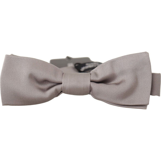 Dolce & Gabbana | Silver 100% Silk Slim Adjustable Neck Papillon Tie  | McRichard Designer Brands