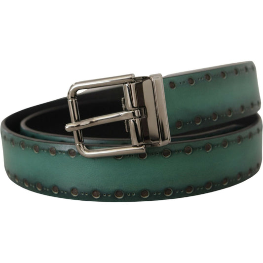 Dolce & Gabbana | Green Giotto Leather Silver Metal Buckle Belt - McRichard Designer Brands